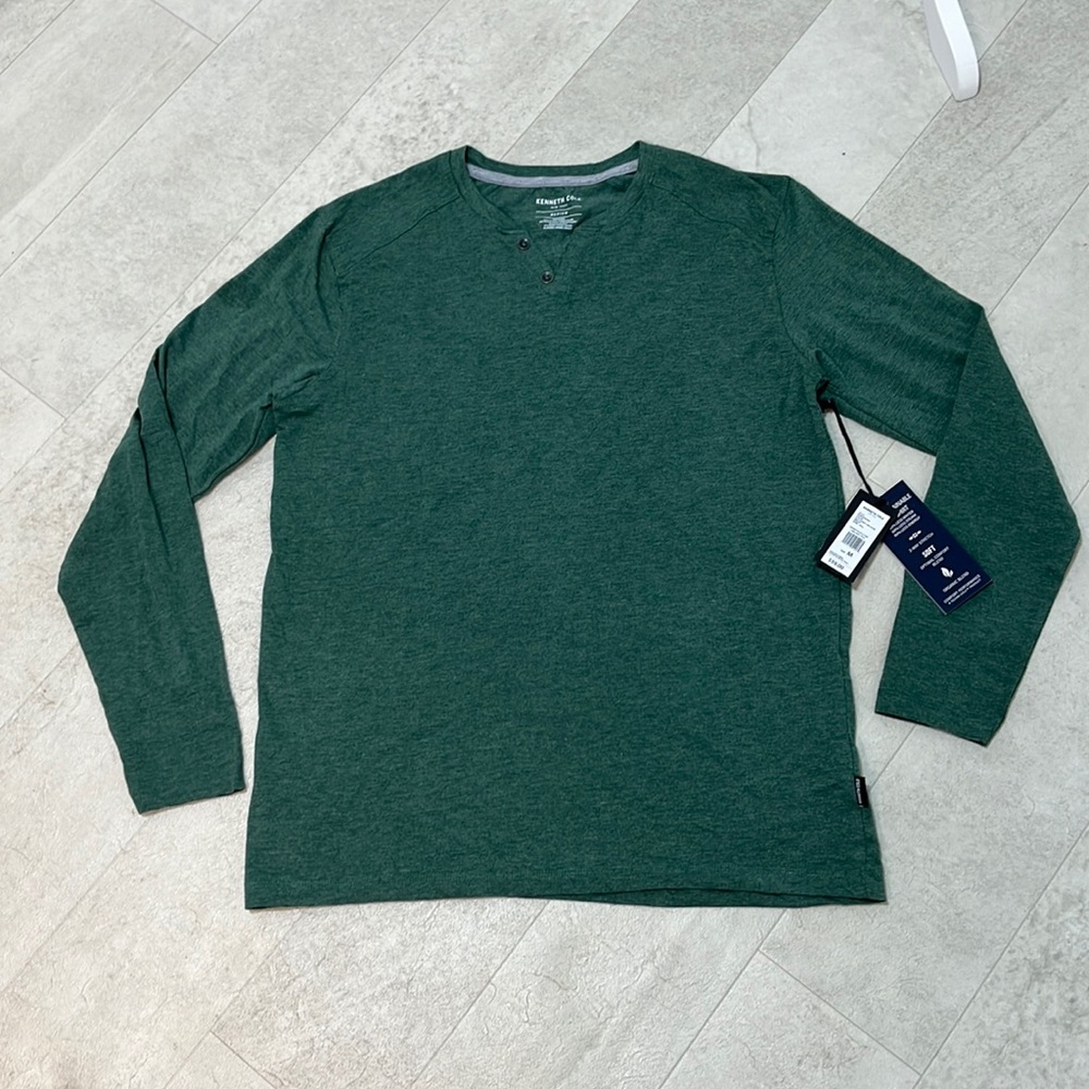 Kenneth Cole Shirt Sz M Green Henley Long Sleeve Buttons New York